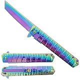 Full Metal Tanto Style Folding Pocket Knife. Titanium Color Coated Blade & Handle. for Gift,...