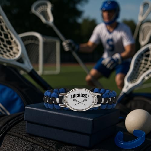 Infinity Collection Black Lacrosse Paracord Bracelet, Lacrosse Jewelry for Boys & Girls, LAX Stick Charm, Gifts for Players, Teams, and Fans, Lacrosse Accessories (Blue)