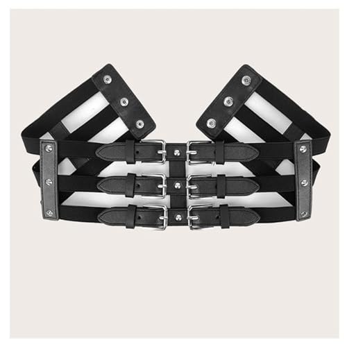 Women Hollow Three-Buckle Corset Belt Black Colorful Elastic Wide Waist Belts Punk Party Club Prom Dress Waistband4