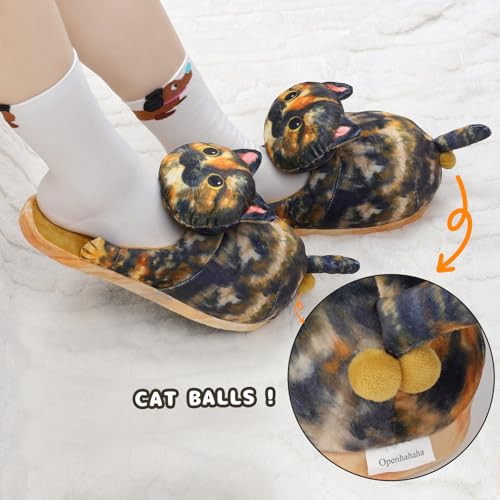 Openhahaha Cat Slippers for Women, Cute Fuzzy Animal Slippers For Indoor and Outdoor, Comfy Non-Slip Memory Foam Sole, Funny Cat Lover Gifts for Women (Tortoiseshell Cat) — view 4