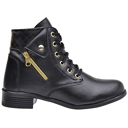 Bota Coturno Feminino Montaria Cano Curto Ziper Lateral (33, Preto)