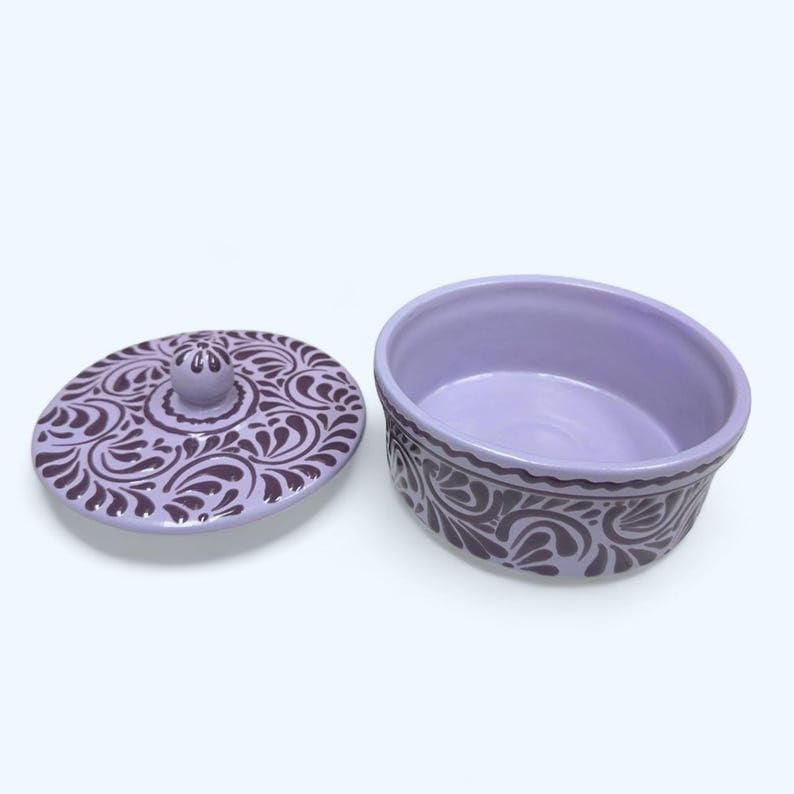 Handmade Mexican Talavera Tortilla Warmer: Violet & Purple