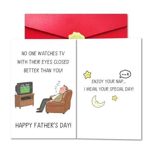 Pstyteos Funny Double-Sided Father’s Day Card for Dad Husband Grandpa Stepdad, No One Watches TV...