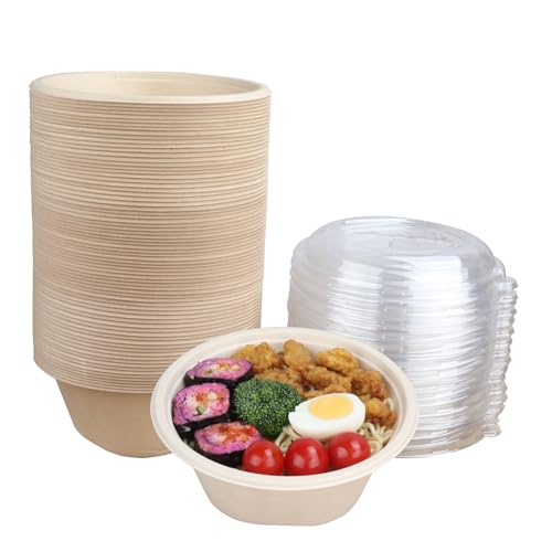 JAYEEY 24 oz Disposable salad bowls with lids, Plant Fibers 50 Pack