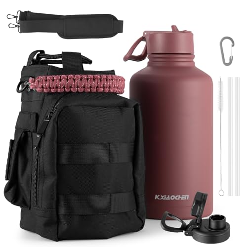 KXIAOCHEN Insulated Water Bottle, Stainless Steel Water Bottle, 2 Lids (Straw and Handle Lid),Wide Mouth Metal Water Bottles Keep Hot and Cold, Double Walled, Thermo Mug, Metal Canteen