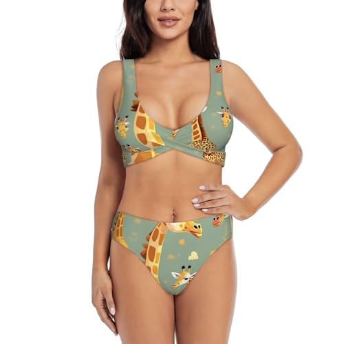 Maillot de bain 2 pièces pour femme imprimé girafes sauvages pour la plage