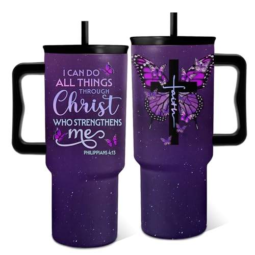 Christian Gifts for Women, I Can Do All Things Christ Tumbler With Handle 24 Oz, Insulated Stainless Steel Faith Bible Verse Cup, Inspirational Religions Birthday Gifts for Girls Women Friends