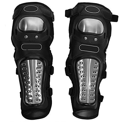 Qiilu Motorcycle Knee Shin Guards, Stainless Steel Motorcycle Motocross ATV Adults Knee Pads Shin Guard Protective Armor Set (2 Pcs)
