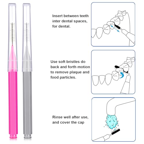 Image of Patelai 100 Pieces Braces Dental Brush for Cleaner Interdental Toothpick Dental Tooth Flossing Head Oral Hygiene Flosser Toothpick Cleaners Tooth Tool(Pink, Grey,Ideal Size)