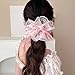 Pink Double Layered Lace Scrunchies for Women Sweet Ribbon Drawstring Bow Hair Ties No Damage Large Scrunchie Hairties for Curly Thin Thick Hair Accessories Womens Hairtie for Styling Big Scrunchies