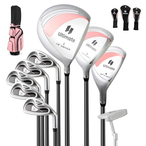ULTIMATE Women's Complete Golf Club Set, 9/10/11pcs Right Handed Ladies Golf Clubs Set w/ 460cc Alloy Driver, #3 Fairway Wood, #4 Hybrid, #6/#7/#8/#9/#P Irons & Putter (9 Pieces w/Bag - Pink)