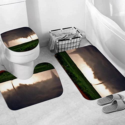 JIFOME Badteppich 3 Stück Weiche saugfähige Badematten,Tornado-Sturm-Regen-Katastrophe,rutschfeste Badematte Teppiche & Toilettendeckelabdeckung Set Waschbar