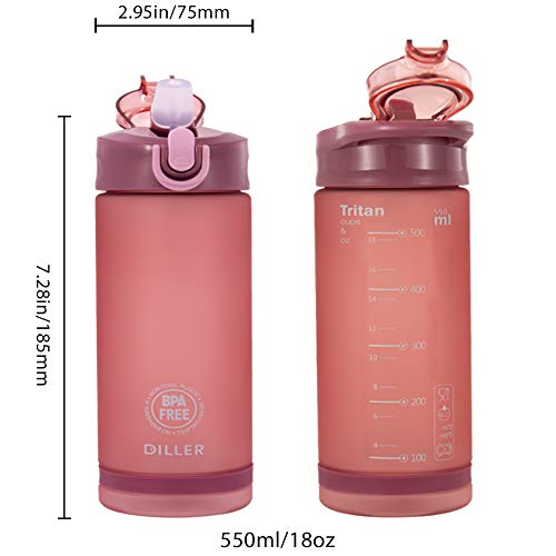 Diller Water Bottle With Straw - 18 Oz Bpa Free Sport Water Bottle With Flip-Flop Lid (Pink) #TOP5