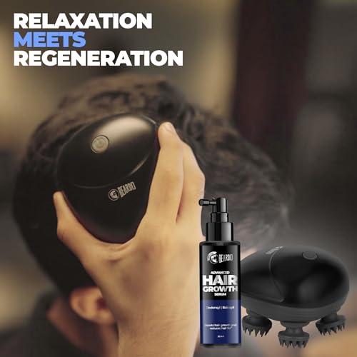 Image of Beardo Stress Buster Electric Scalp Massager + Dr. Beardo Advanced Hair Growth Serum | Stimulates Hair Growth, Relieves Stress | 3 Speed Modes, 120 min Runtime, 3% Redensyl & Baicapil | Hair Growth Combo for Men