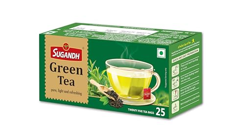 Image of Sugandh Pure Green Tea Bags | Natural Flavour & Rich Taste | Wellness Green Tea for Everyday Refreshment | 25 Tea Bags x Pack of Two