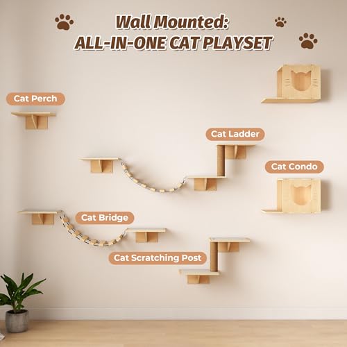 Estantes de pared para gatos 8 en 1 de madera miniatura 3
