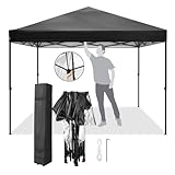 TOOLUCK Pavillon 3x3m Pop Up Faltpavillon Faltbar Wasserdicht Gartenpavillon UV-Schutz 50+ Outdoor Gartenzelt Partyzelt One Push Faltzelt für Strand/Festival/Camping, Tragetasche mit Rollen, Schwarz