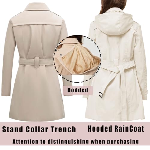 TRATENBY Women's Trench Coat Long Double Breasted Peacoat for Outerwear Trench Knee Length4