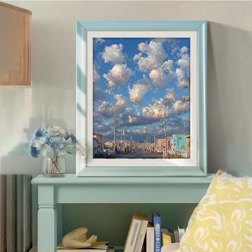 Malen Nach Zahlen Erwachsene Landschaft, Malen Nach Zahlen für Zimmer Deko, DIY Basteln Erwachsene Leinwand Kit, Cloud Paint by Numbers Kits Mit Pinseln und Acrylfarbe, Geschenke, 30x40cm T-1623