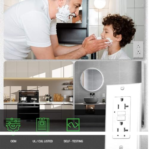 Akfldms GFCI Outlet 20A, GFI Electrical Receptacle with LED Indicator, 20A Tamper- Ground Fault Circuit Interrupter - Image 4