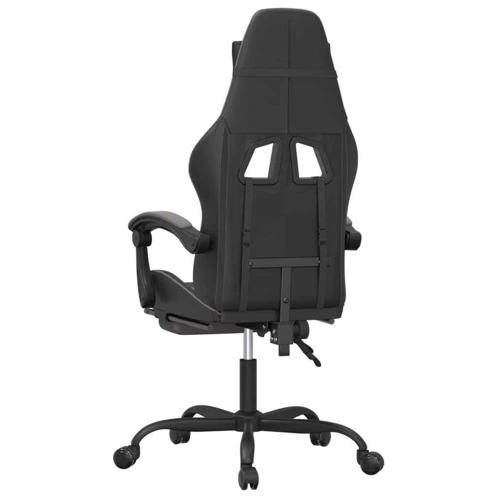Gaming-Stuhl mit Fußstütze Schwarz Grau Kunstleder Ergonomisch Drehbar Höhe verstellbar mit Wippfunktion für Homeoffice Jugend PC Esport Komfortabel