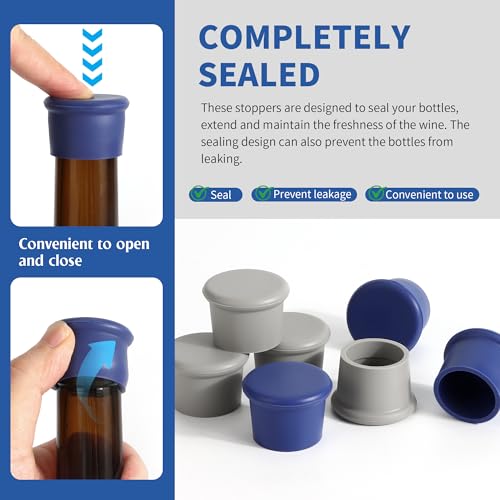 10 Stück Silikon Kronkorken, Dichtet kronkorken, Geeignet für Flaschenöffnungen von ca. 1,2-1,3 Zoll, Wiederverwendbar, Grau, Blau
