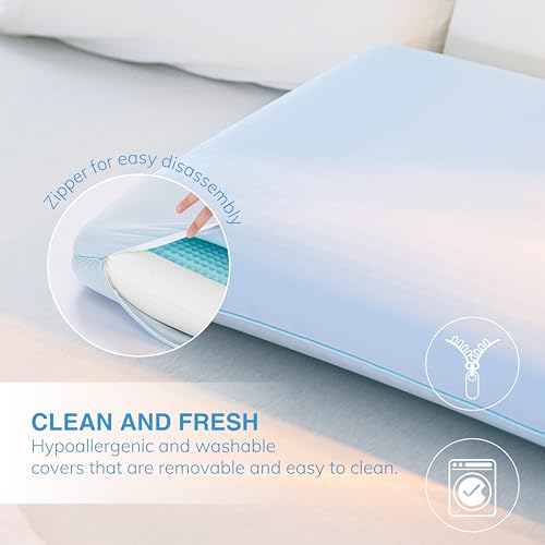 Image of EGOHOME Cooling Gel Memory Foam Pillow - Reversible Cooling Cover, Neck Support for Side, Back and Stomach Sleepers, Removable & Machine Washable, All-Season Comfort, Queen Size, Blue