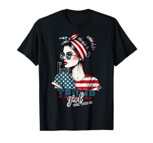 Trump Girl Messy Bun Trump 2024 Élection Drapeau américain T-Shirt