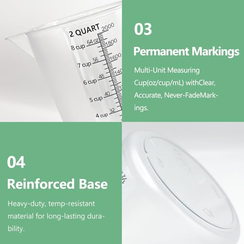 Plastic Measuring Cup with Handle, Pool Chemical Measuring Cup, Measuring Pitcher with Laser-Etched Markings for Liquid Mixing, Pouring, Lawn Care, Motor Oil, Lab Use (64 oz, 2000ml) by MiziDo - Image 4