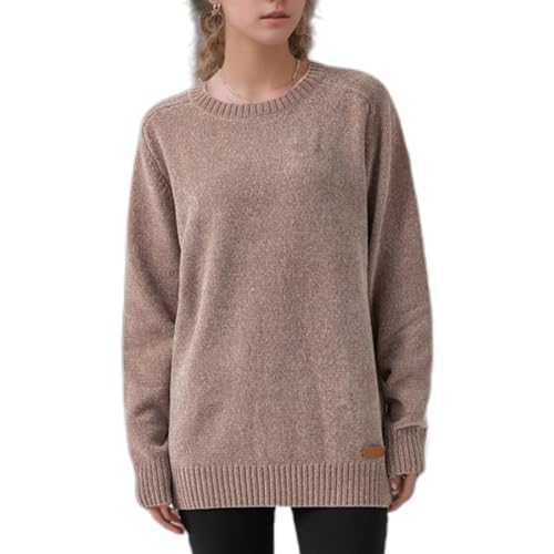 Image of Simple&Opulence Women's Jumper Crew Neck,Chenille Warm Pullover Tops for Woman,Casual Long Sleeve Winter Sweater,S,Beige