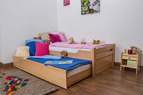 Kinderbett/Jugendbett Easy Premium Line K1/h Voll inkl. 2. Liegeplatz und 2 Abdeckblenden, 90 x 200 cm Buche Vollholz massiv Natur