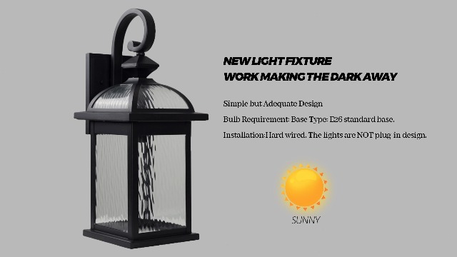 Image of Darkaway Outdoor Lights Fixture Wall Mount, Exterior Wall Light with Water Ripple Glass Waterproof Black Outside Wall Sconce for House Porch Hallway Garage