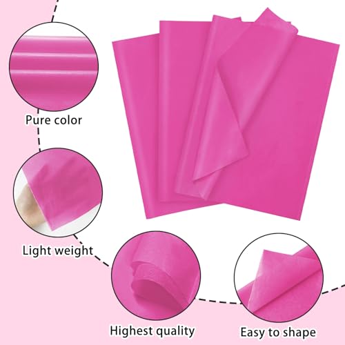 Image of 120 Sheets 20 inchX14 inch Hot Pink Tissue Paper for Gift Bags Wrapping, Art Tissue Paper Bulk for Weddings Birthday Party Crafts Decoration