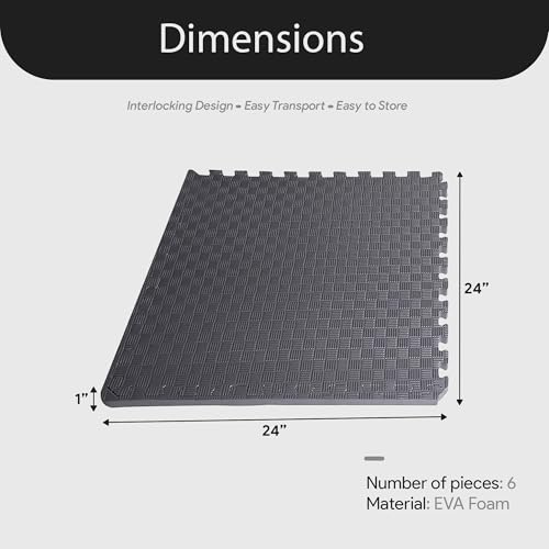 Image of BalanceFrom Puzzle Exercise Mat 1 inch Thick, EVA Interlocking Foam Floor | Tiles for Home Gym, Mat for Home Workout Equipment, Floor Padding for Kids, Gray, 24 in x 24 in x 1 in, 24 Sq Ft - 6 Tiles