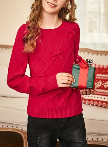 Cute Girls Bow Sweaters 2025 Crewneck Knit Long Sleeve Pullover Sweater 6-13 Years4