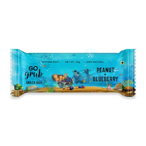 Go Grub - Peanut Blueberry Snack Bar | Crunchy Energy Bars with Whole Nuts, Real Dried Berries | No Preservatives | 100% Vegetarian | Healthy Breakfast, Evening & Midnight Snack | Pack of 10