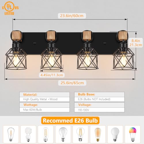 FadimiKoo-4-Light-Rustic-Style-Wood-Bathroom-Vanity-Light-Fixtures-Black-Bathroom-Lighting-with-Cage-Metal-Shade-Farmhouse-Wall-Sconces-for-Hallway-Bedroom-Dressing-Table FadimiKoo 4 Light Rustic Style Wood Bathroom Vanity Light Fixtures Black Bathroom Lighting with Cage Metal Shade Farmhouse Wall Sconces for Hallway Bedroom Dressing Table