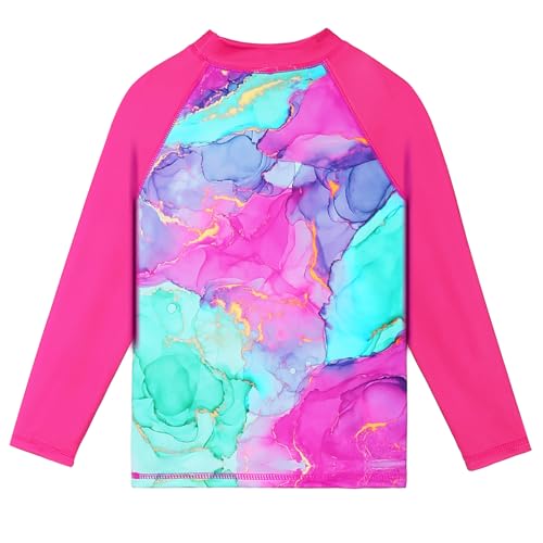 Image of TFJH E Girls Long Sleeve Two Piece Rash Guard Set UPF 50+ 3-13 Y | Stretchy & quick-dry fabric, breathable & lightweight, UPF 50+ sun protection, ideal for pool beach vacation
