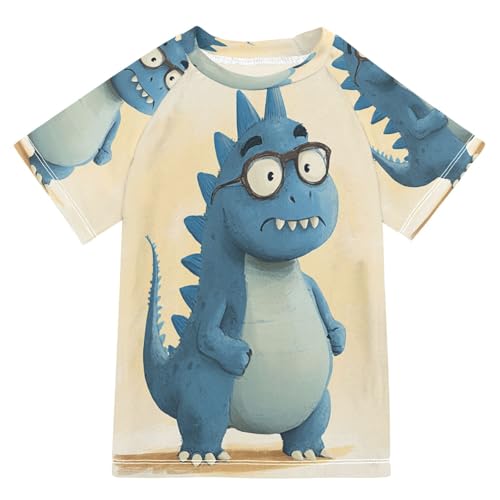MNSRUU Toddler Boy Rash Guard Short Sleeve Swim Shirt Cartoon Dinosaurs Print Rashguard 9-10T Beach Shirts Quick Dry,025