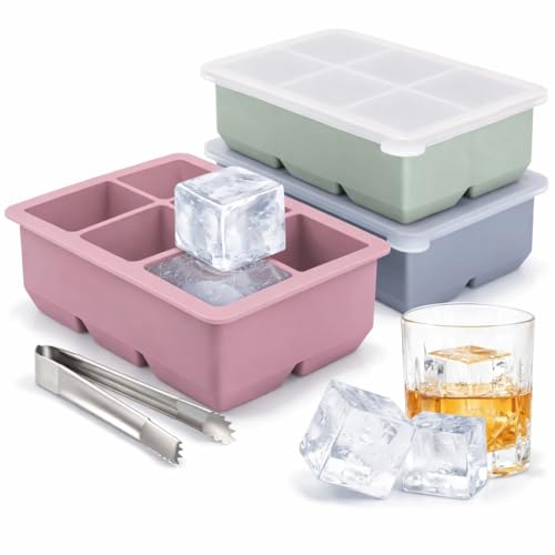 Lista de Moldes y bandejas para hielo los más recomendados. 47 Moldes de Hielo de Silicona 3 Piezas con Pinza, Bandejas de Hielo Reutilizables, Molde para Hielos Flexible Fácil de Desmoldar, Cubos Grandes para Whisky y Bebidas, Ice Cube Tray...