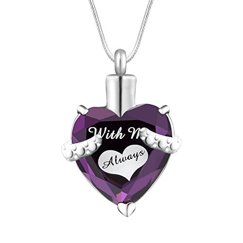 Giono Cremation Urn Jewelry With Me Always Heart Amethyst Keepsake Ash Necklace Memorial Remains Pendant #TOP7