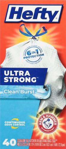 Image of Hefty Ultra Strong Tall Kitchen Trash Bags, Clean Burst Scent, 13 Gallon, 40 Count (Pack of 2)