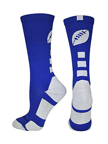MadSportsStuff Football Logo Crew Socks (Royal/White, Small)