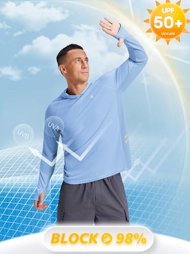 Image of PINSPARK Men's UPF 50+ Sun Shirts Long Sleeve Fishing Hoodie, UV Protection Rash Guard for Outdoor Hiking Running Swim Shirt