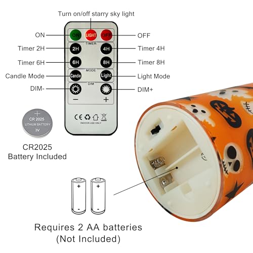 Image of Halloween Flameless Candles with String Lights - Set of 3 Ghost Battery Operated Candle Flickering Floral LED Pillar Candles with Timer Remote for Home Decor Romantic Ambiance