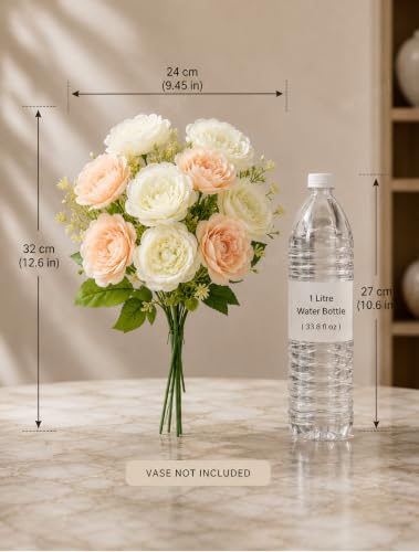 Image of Divyakosh Artificial Flowers for Vase (10 Peony Flowers), Artificial Flowers Bunch (Vase Not Included), Luxury Floral Centerpiece for Living Room Dining Table Office Decor