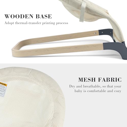 Image of ANGELBLISS Baby Bouncer, Portable Bouncer Seat for Babies, Infants Bouncy Seat with Mesh Fabric, Natural Vibrations (Beige)
