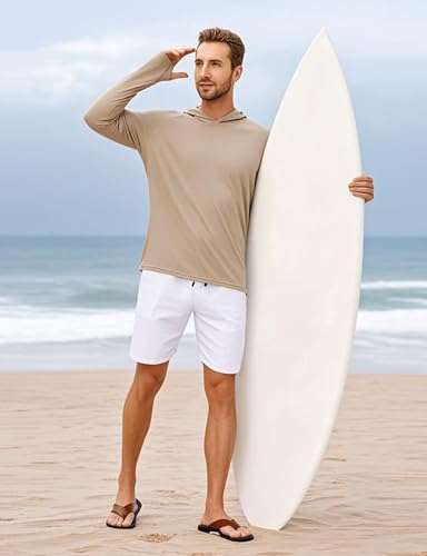Image of Mens Long Sleeve Athletic Hoodie Sun Protection Gym Workout Shirt for Hiking Running Fishing