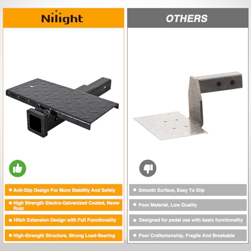 Image of Nilight Hitch Extender with Step 2 inch Receiver 14 inchx7 inch Anti-Slip Diamond Plate 4000 lbs Towing /400 lbs Tongue Weight Heavy Duty Steel Bumper Guard for Truck SUV