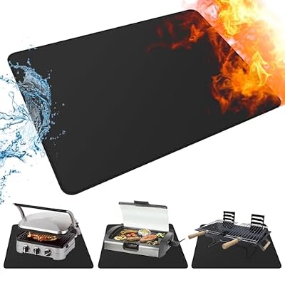 MDEOOSKY 31"x24" Under Grill Mat Outdoor Grill Deck Protector Fire Pit Mat Fireproof Mat Oil-Proof Waterproof BBQ Protector for Deck and Patio Easy to Clean Storage Waterproof Foldable, 1/2mm